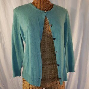 Valerie Stevens 100% Cashmere 2-ply Cashmere Cardigan Sweater in Aqua - XL